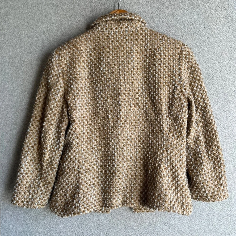 Ann Taylor Tan and Cream Bouclé Button Blazer
